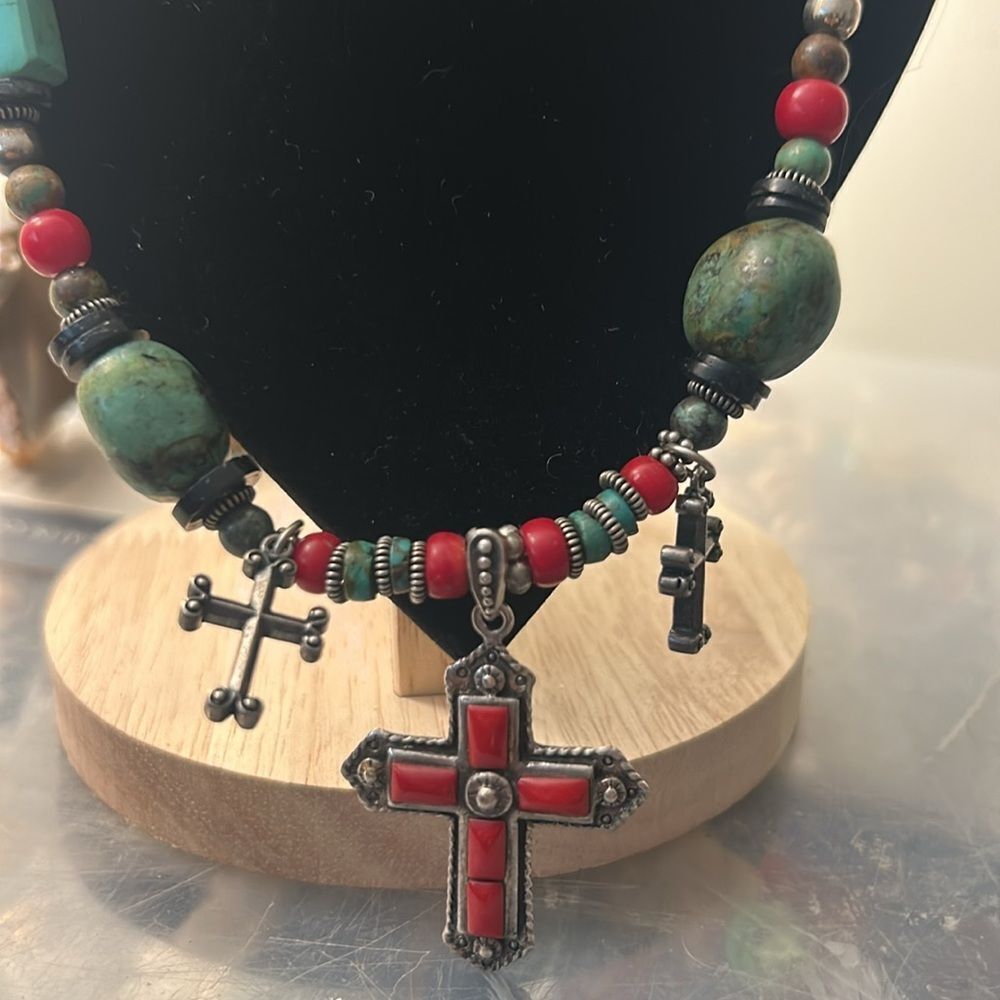 Bohemian Multi-Layer Necklace With Red And Green … - image 4